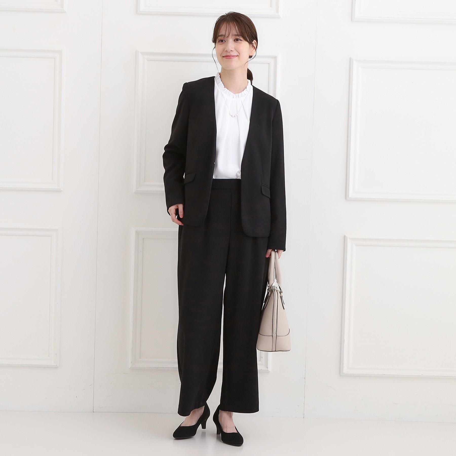 SHOO･LA･RUE「【洗濯機可/セットアップ可/S-3L】きちんと楽に。カットジョーゼットノーカラージャケット」|ノーカラージャケット|