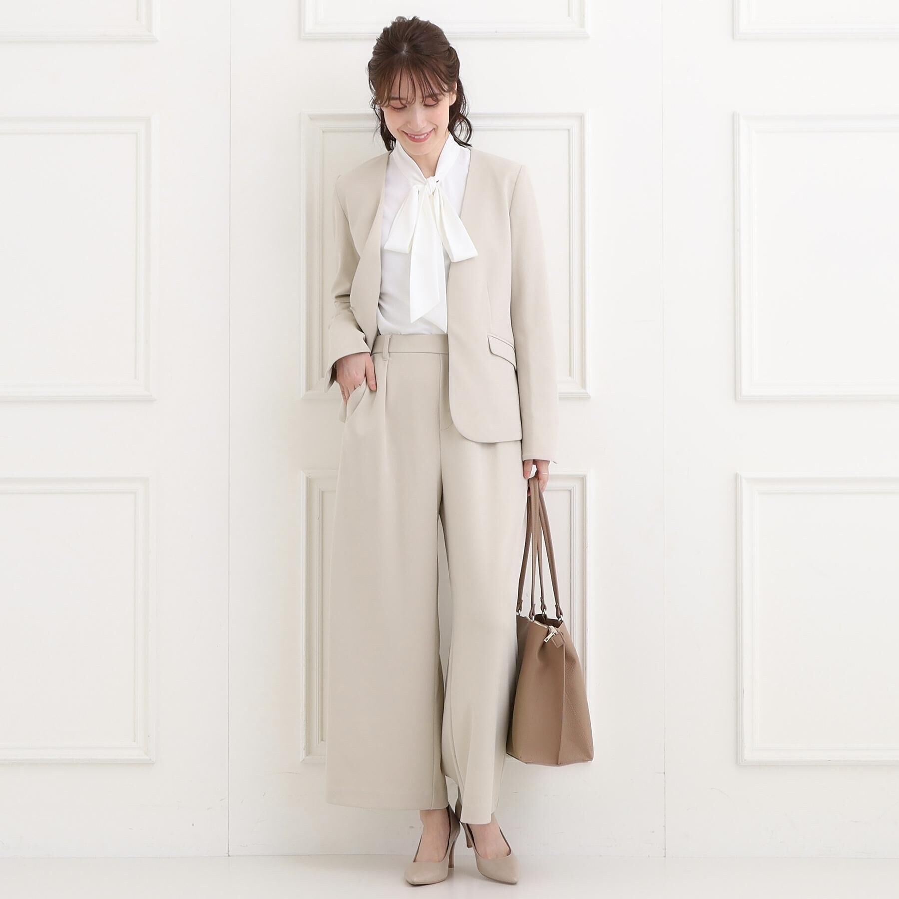 SHOO･LA･RUE「【洗濯機可/セットアップ可/S-3L】きちんと楽に。カットジョーゼットワイドパンツ」|その他|