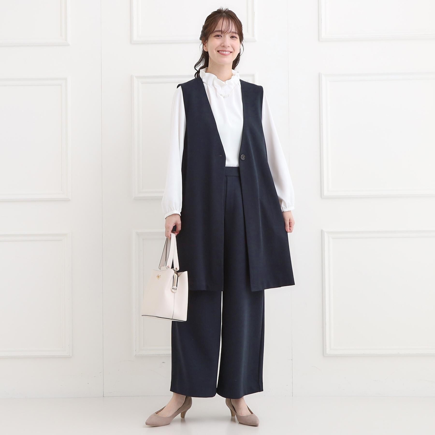SHOO･LA･RUE「【洗濯機可/セットアップ可/S-3L】きちんと楽に。カットジョーゼットワイドパンツ」|その他|