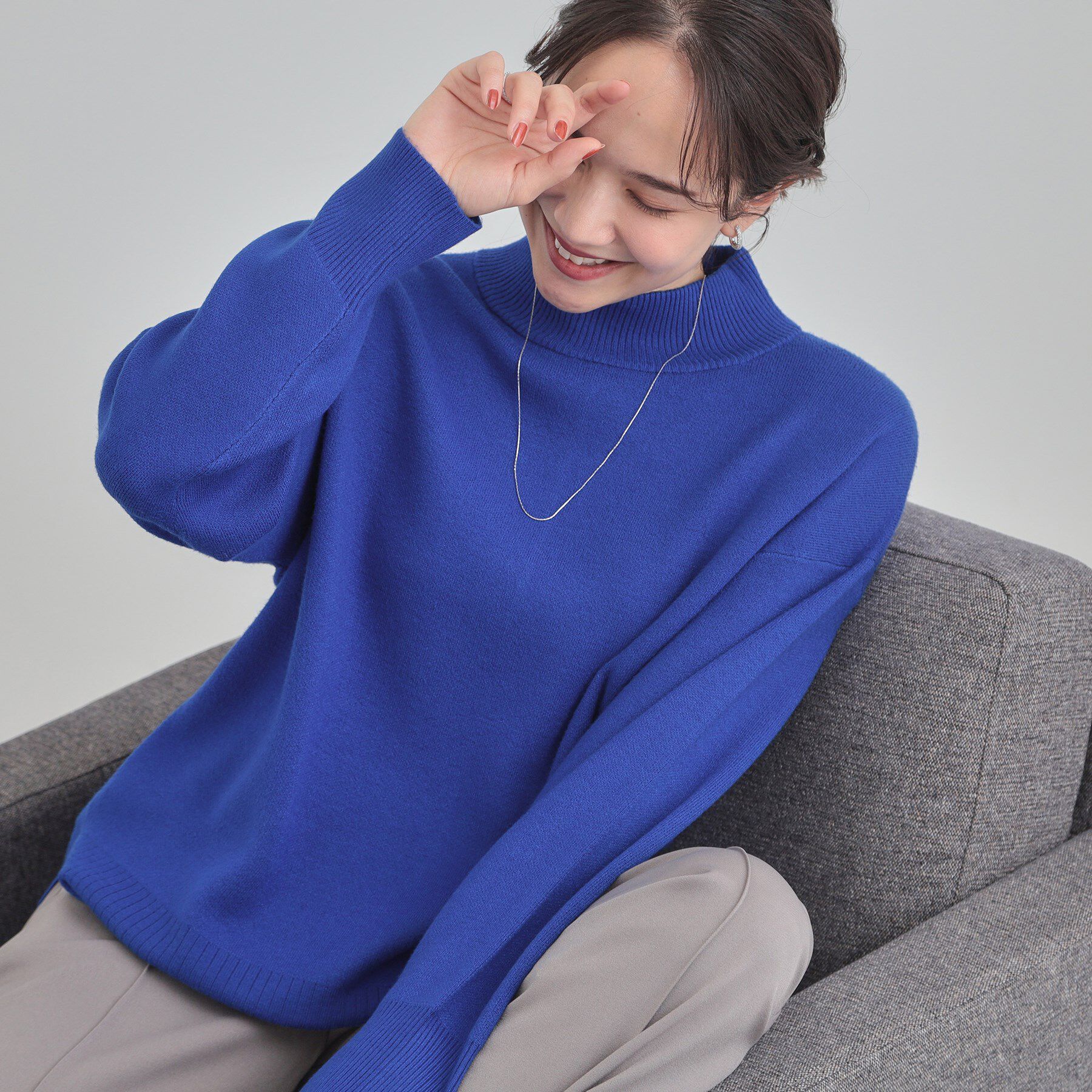 SHOO･LA･RUE「【洗濯機可/S-LL】厚すぎない　ゆったりシンプルもちもちニット」|ニット・セーター|ブルー(093)