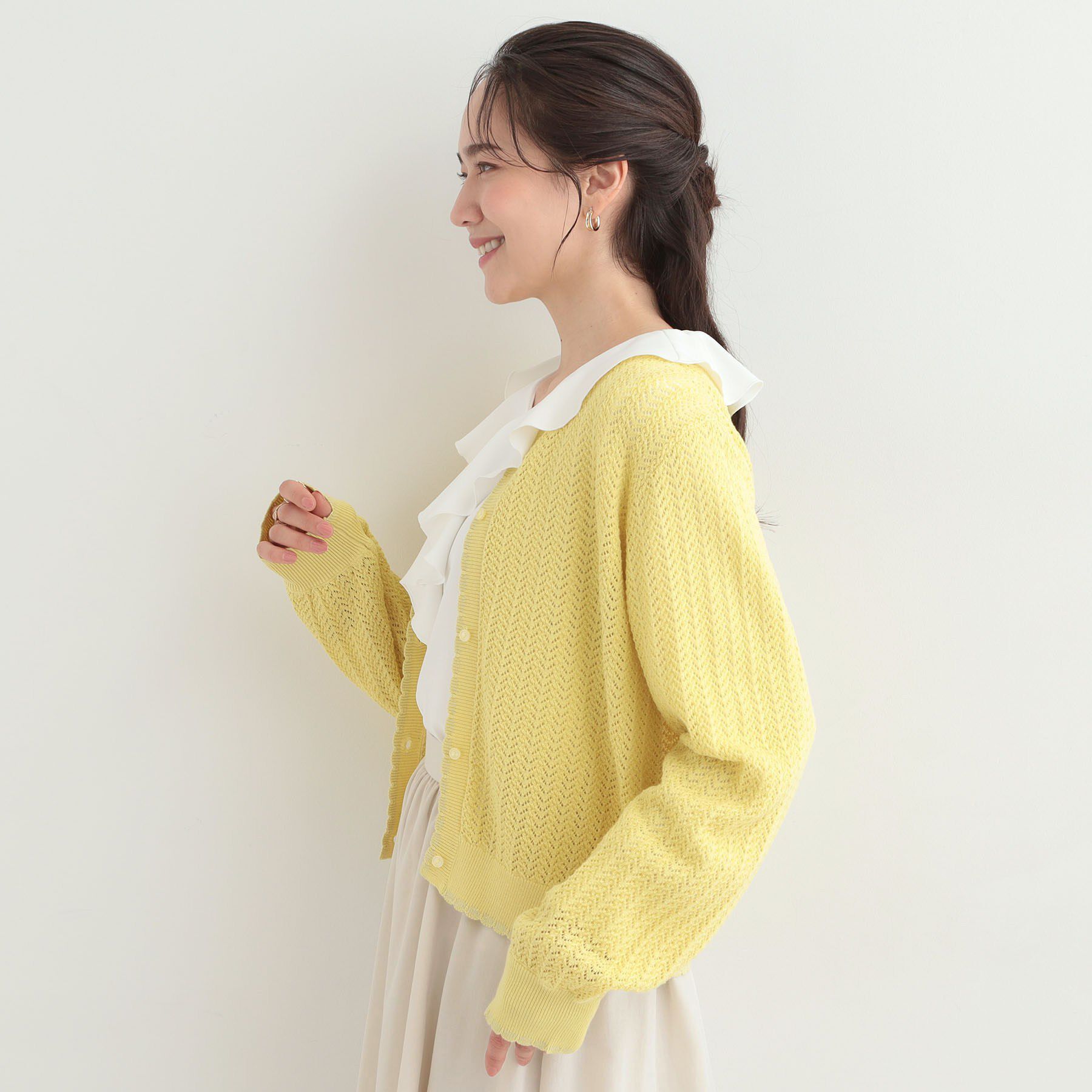 SHOO･LA･RUE「編み柄が上品 ラメ配色透かし編みカーディガン」|カーディガン|