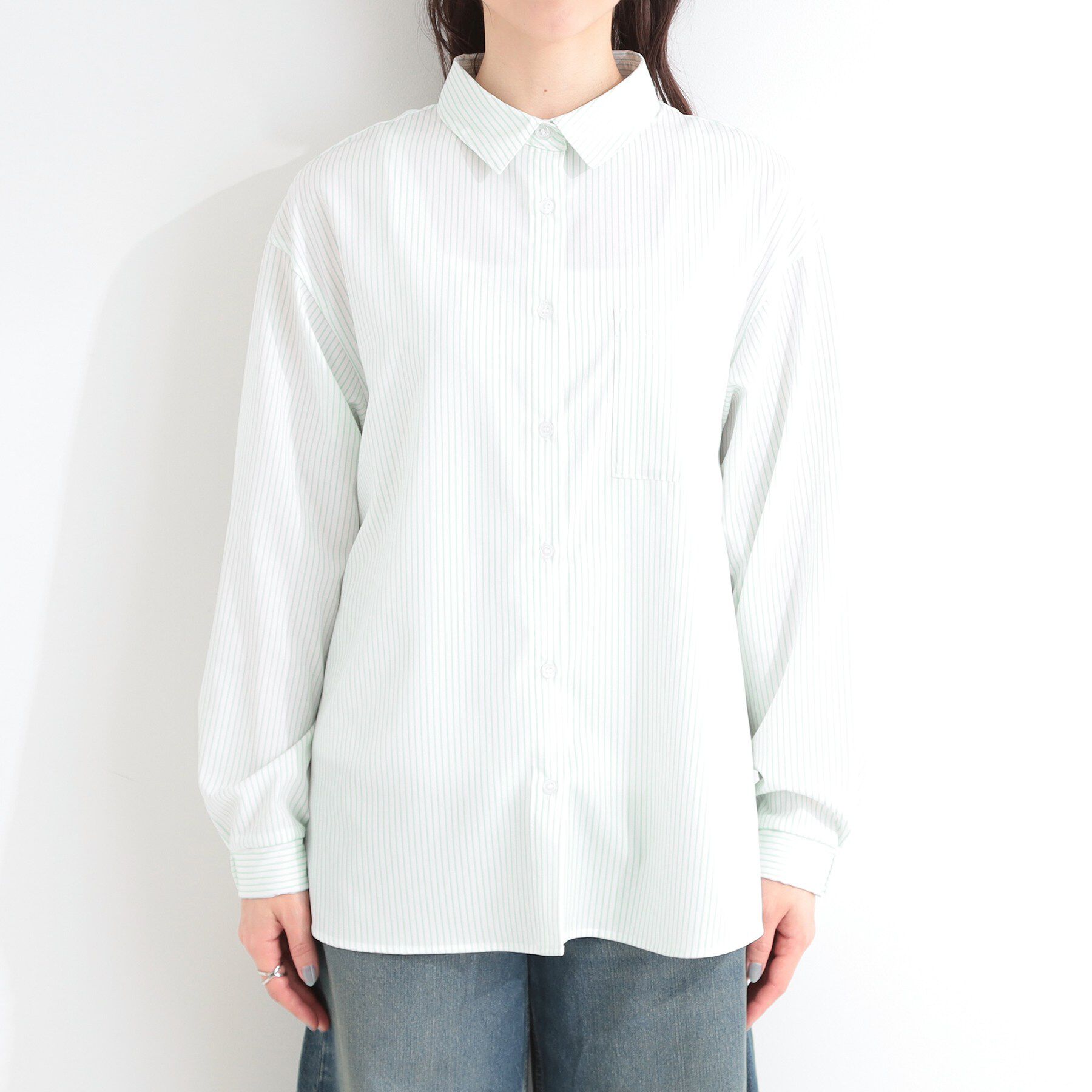 SHOO･LA･RUE「【ひんやり/UV/吸水速乾/洗濯後しわになりにくい】ラッシュガードにもなる ストライプシャツ」|シャツ・ブラウス|