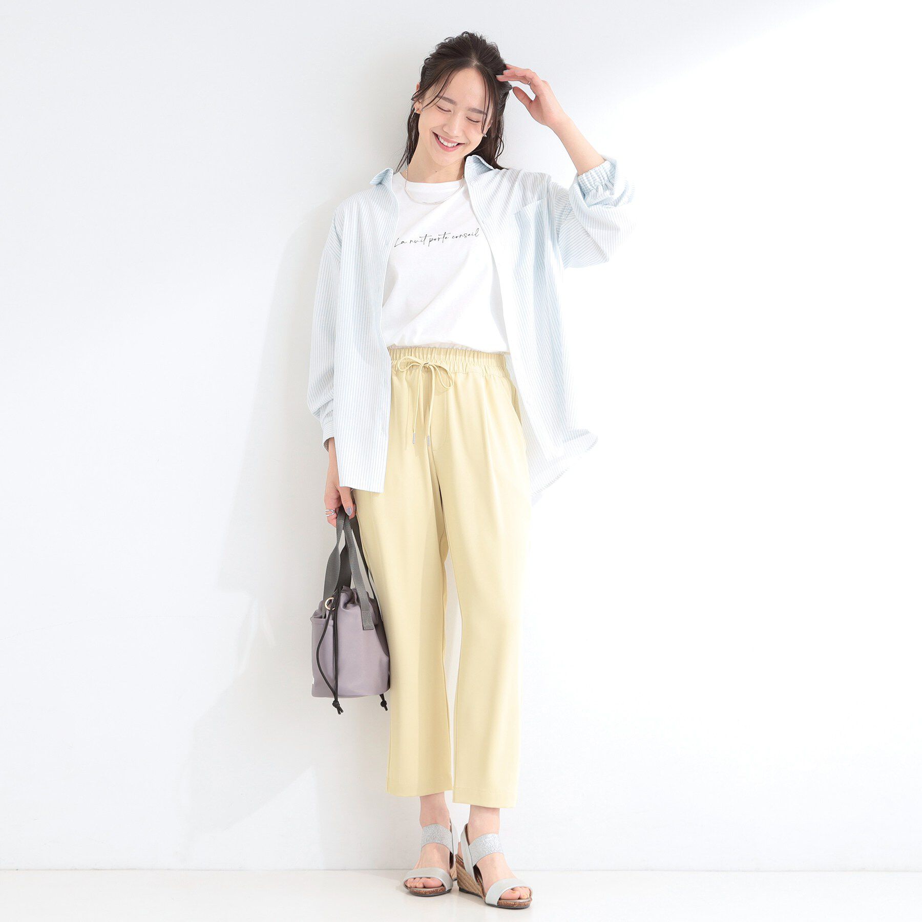 SHOO･LA･RUE「【ひんやり/UV/吸水速乾/洗濯後しわになりにくい】ラッシュガードにもなる ストライプシャツ」|シャツ・ブラウス|