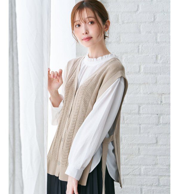 ikka「綿混サイドリボンニットベスト」|ニット・セーター|