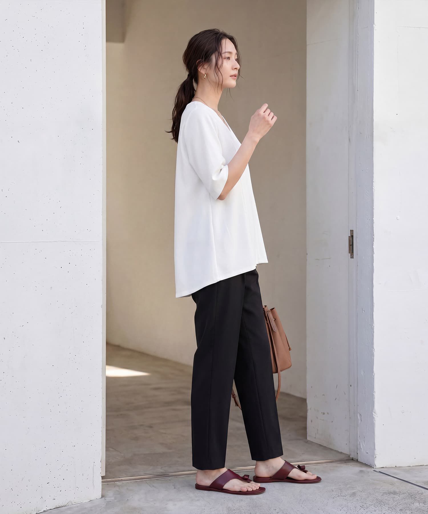 STYLE DELI「【Made in JAPAN】カットジョーゼット５分袖フレアブラウス」|シャツ・ブラウス|