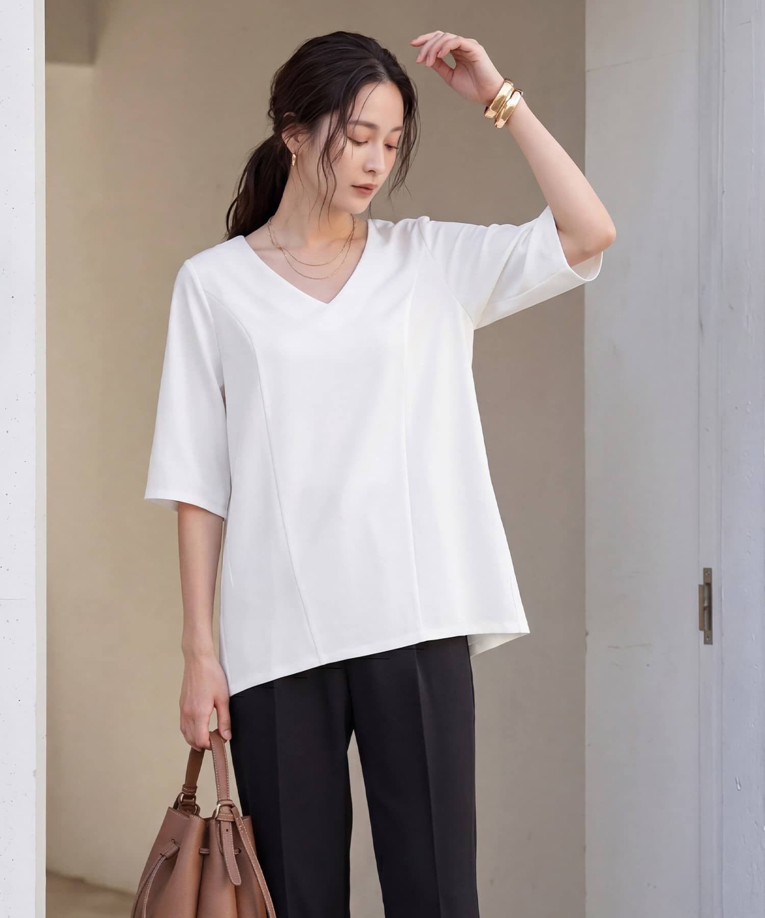 STYLE DELI「【Made in JAPAN】カットジョーゼット５分袖フレアブラウス」|シャツ・ブラウス|