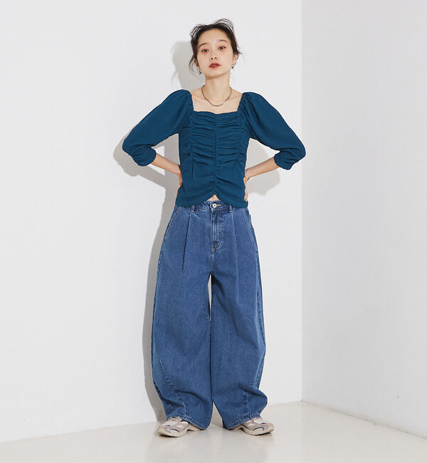 NOMINE「タック ボリューム デニムパンツ」|デニム|