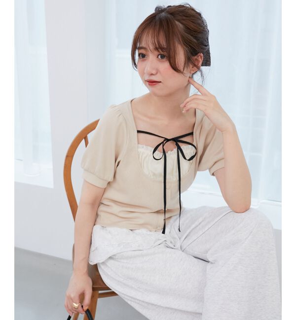  「ギャザードッキングカットトップス」|Tシャツ・カットソー|