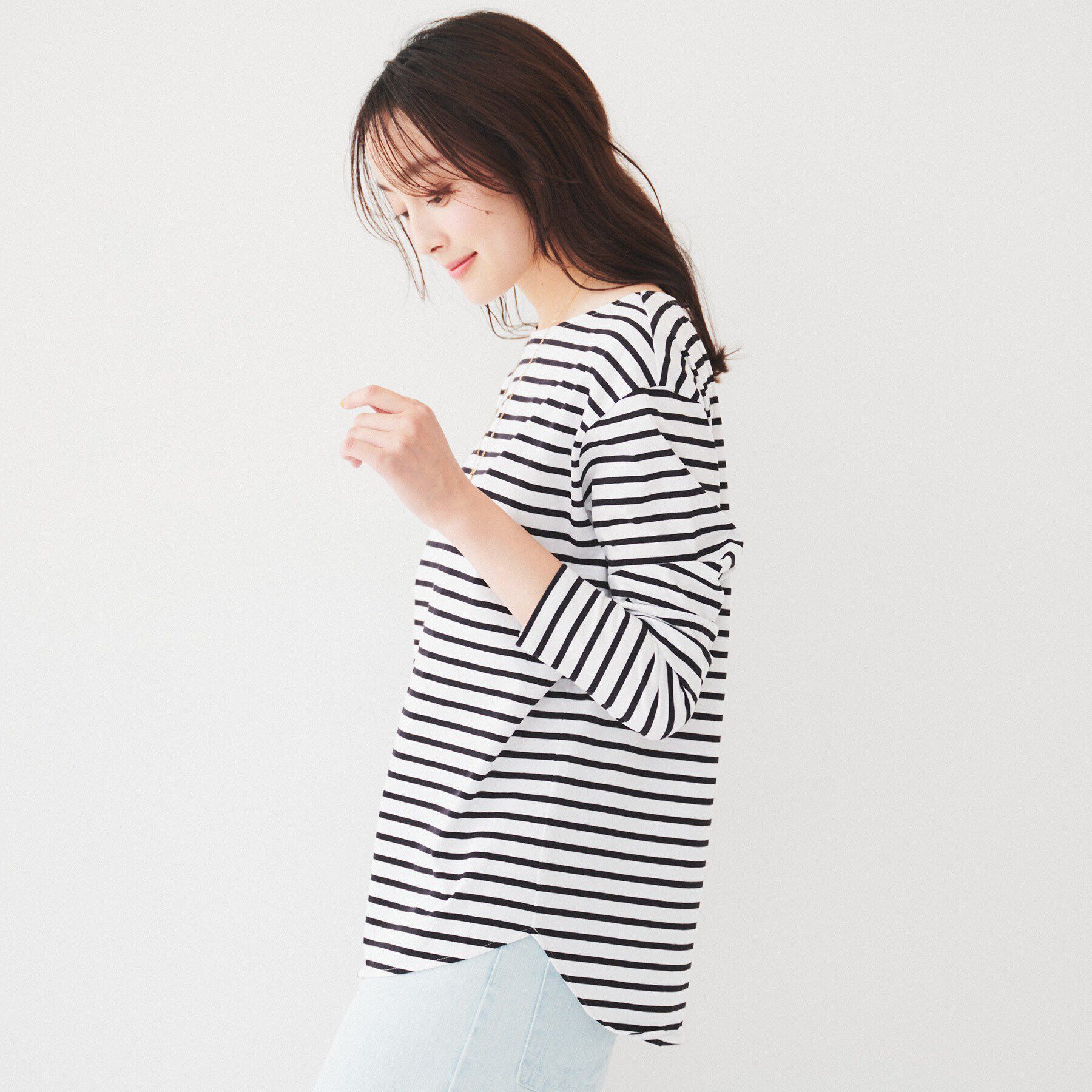 UNTITLED「【着回し/首元スッキリ】ボートネック天竺プルオーバー」|Tシャツ・カットソー|