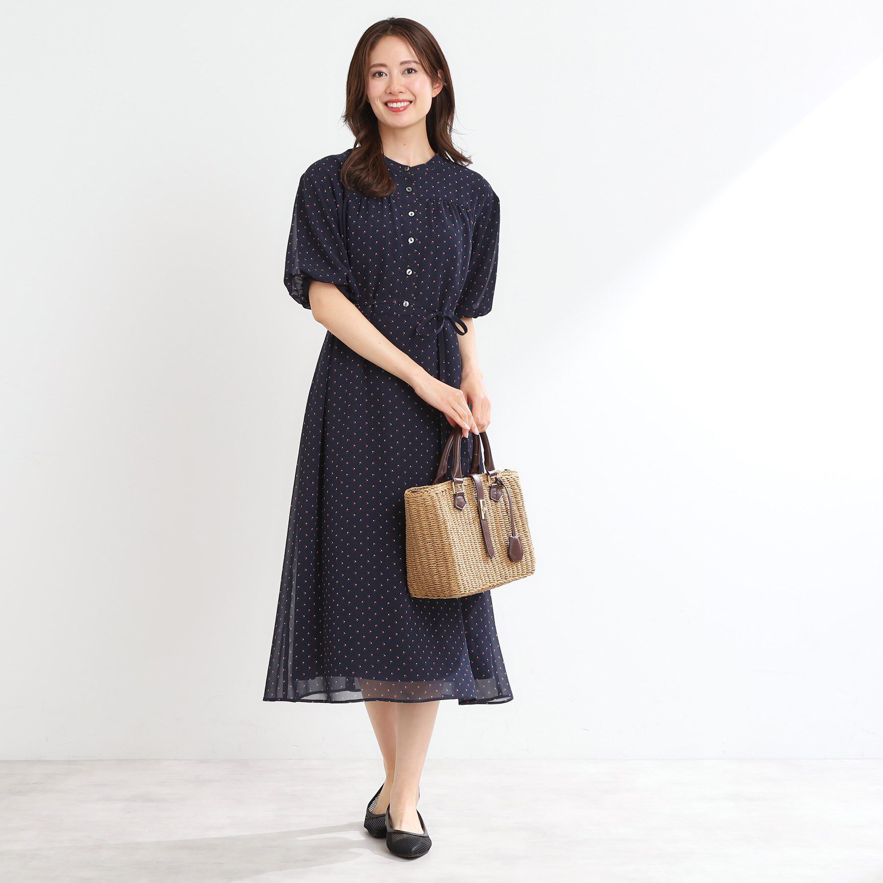 Reflect「【夏SALE／WEB先行カラーあり／リボン取り外し可／マシンウォッシュ可】コツキ柄プリントワンピース」|ワンピース|