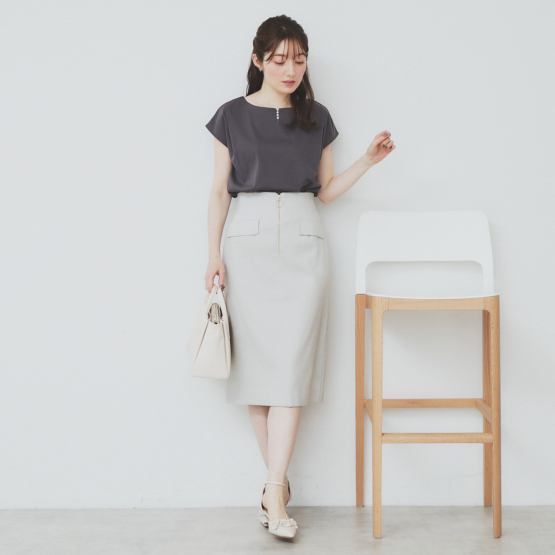 index「《6色展開／XS-3サイズ》キーネックビジュートップス【UV／接触冷感／洗濯機洗い可】」|Tシャツ・カットソー|