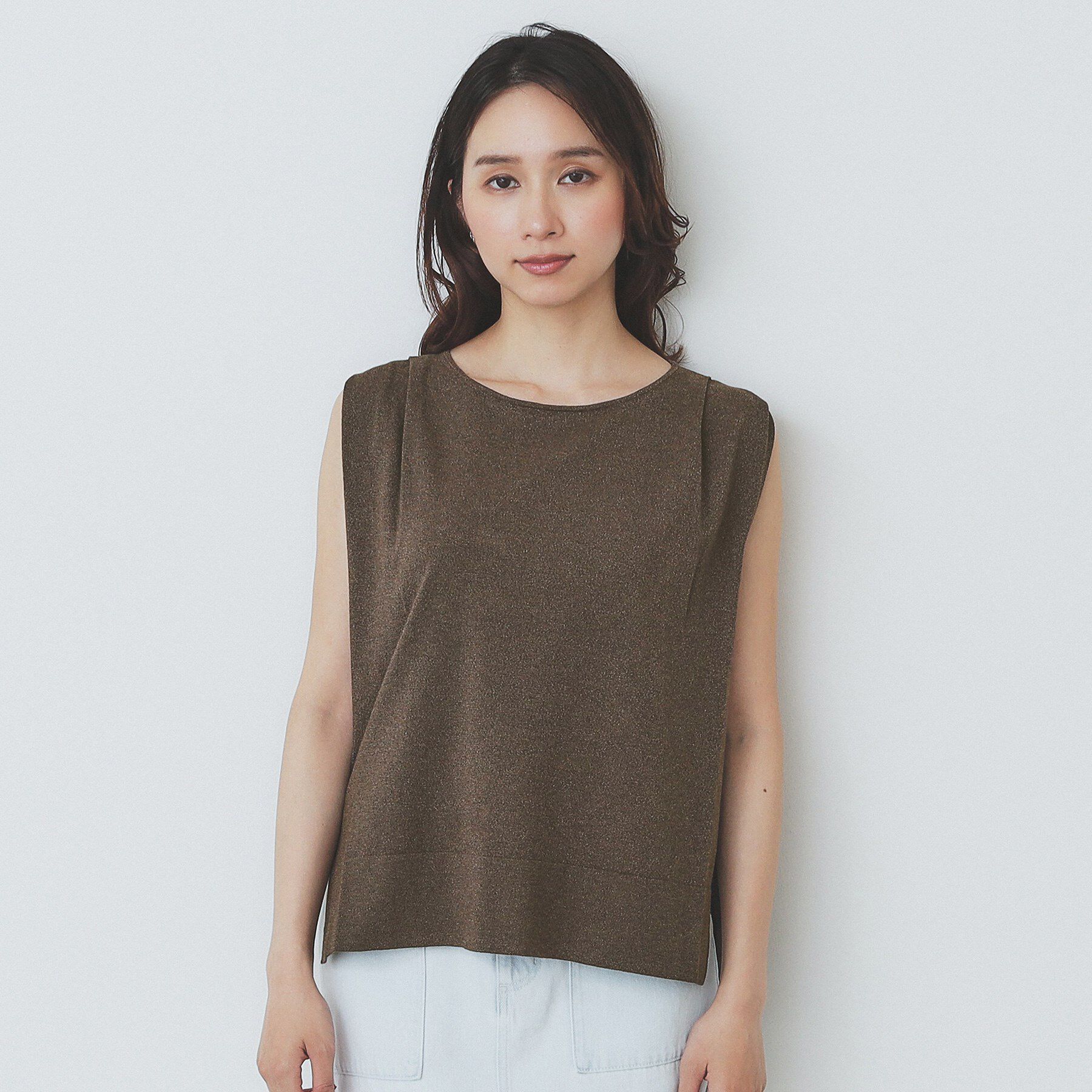 index「タックノースリーブニット【洗濯機洗い可／UVケア／抗ピル】」|Tシャツ・カットソー|