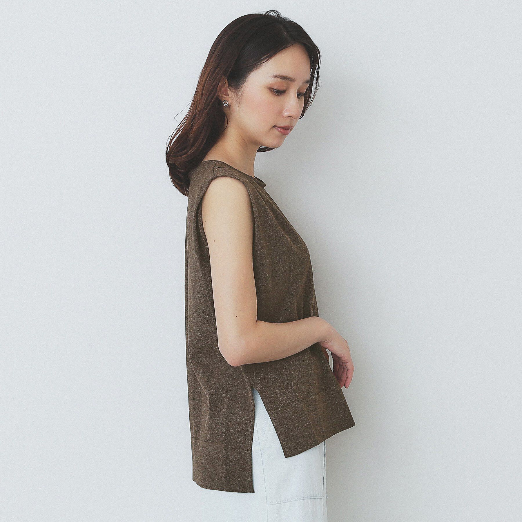 index「タックノースリーブニット【洗濯機洗い可／UVケア／抗ピル】」|Tシャツ・カットソー|