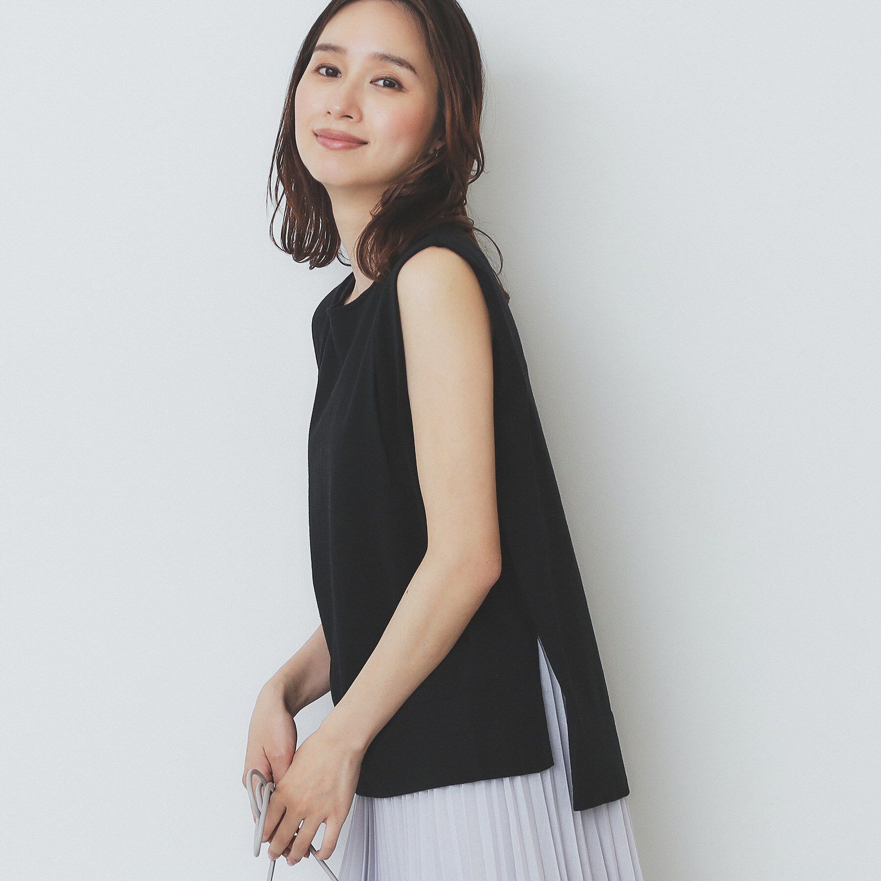 index「タックノースリーブニット【洗濯機洗い可／UVケア／抗ピル】」|Tシャツ・カットソー|