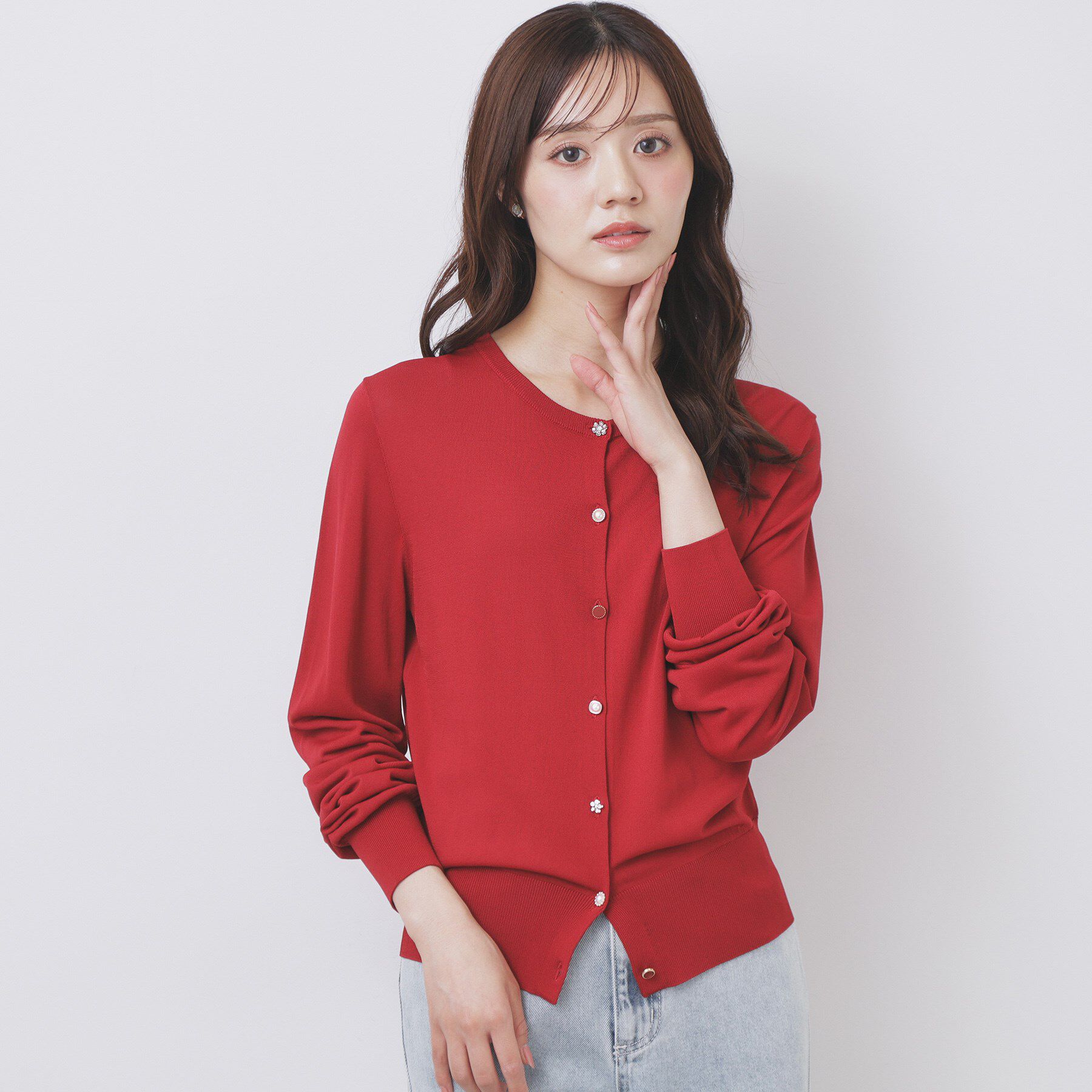 index「《美人百花掲載》ビジュークルーネックカーディガン【洗濯機洗い可／UVケア／接触冷感／抗ピル】」|カーディガン|