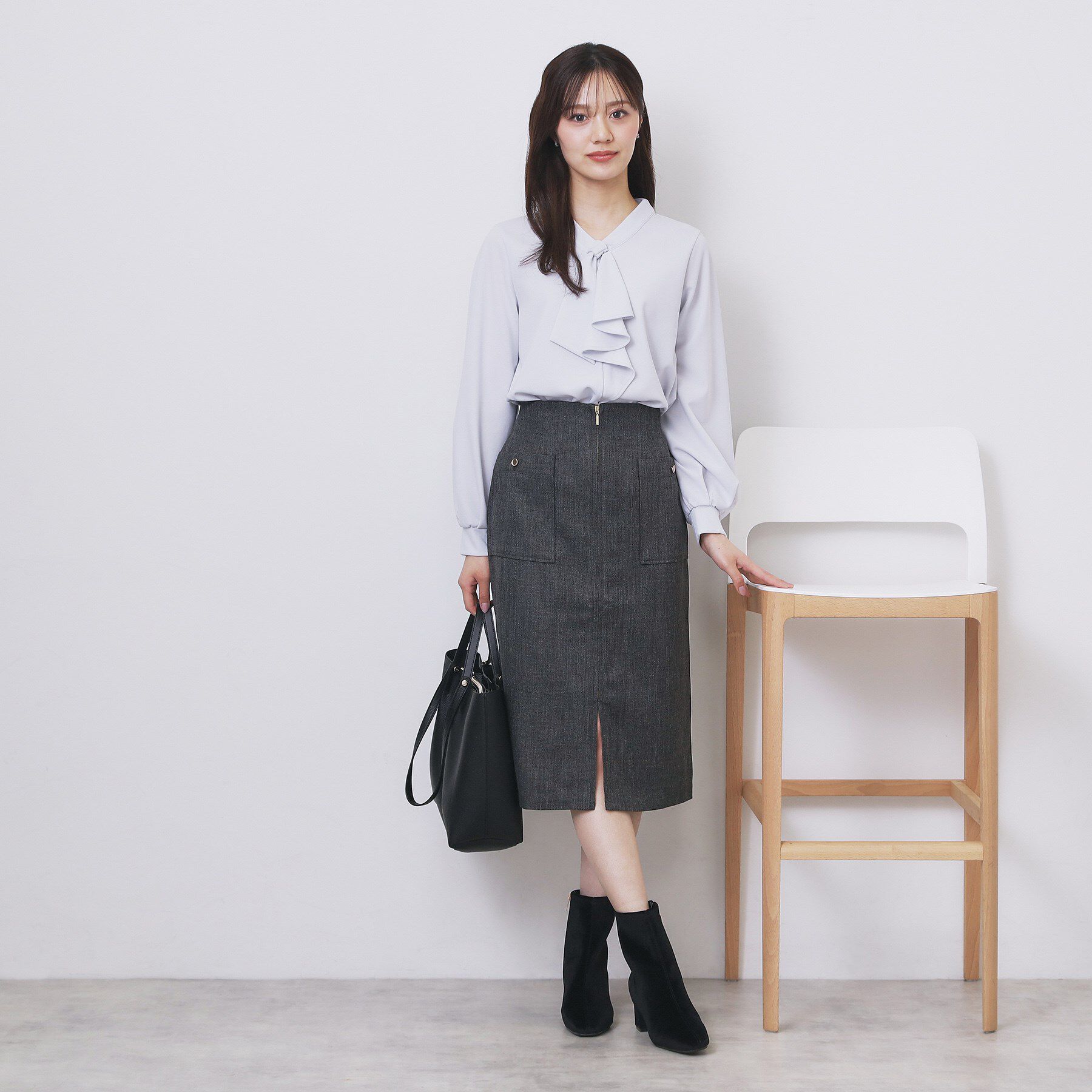 index「ボウタイフリルトップス【洗濯機OK／ストレッチ／イージーアイロン／防シワ】《S～3L》」|Tシャツ・カットソー|