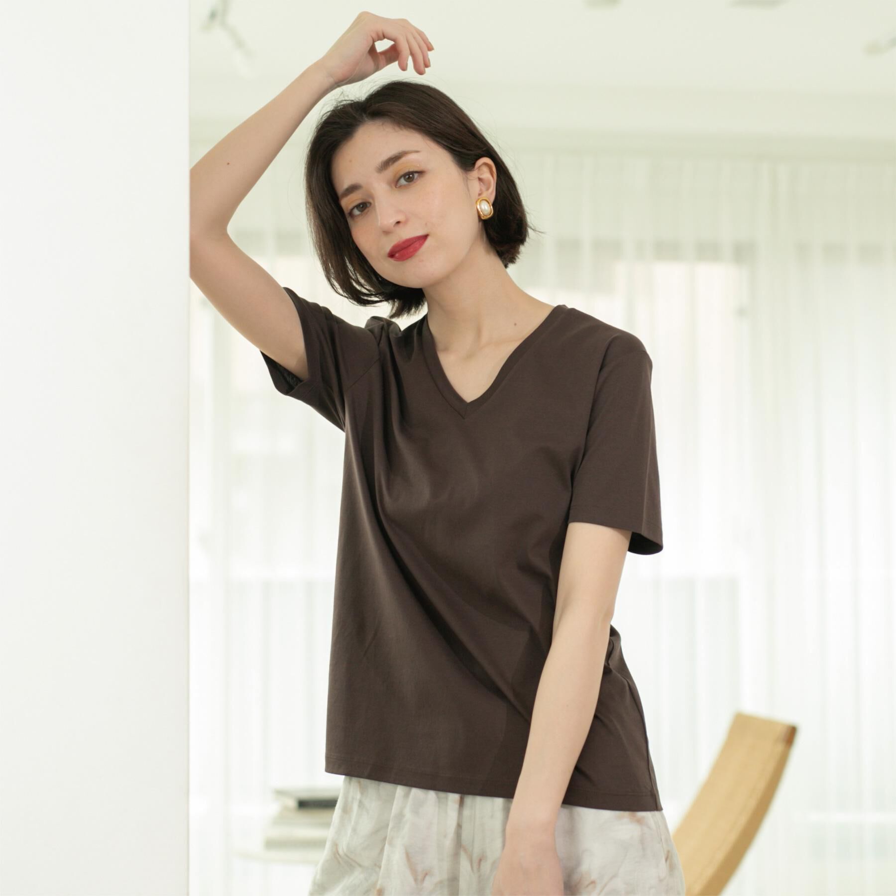 OPAQUE.CLIP「《5色展開／SS-LLサイズ》VネックベーシックTシャツ【接触冷感／洗濯機洗い可】」|Tシャツ・カットソー|