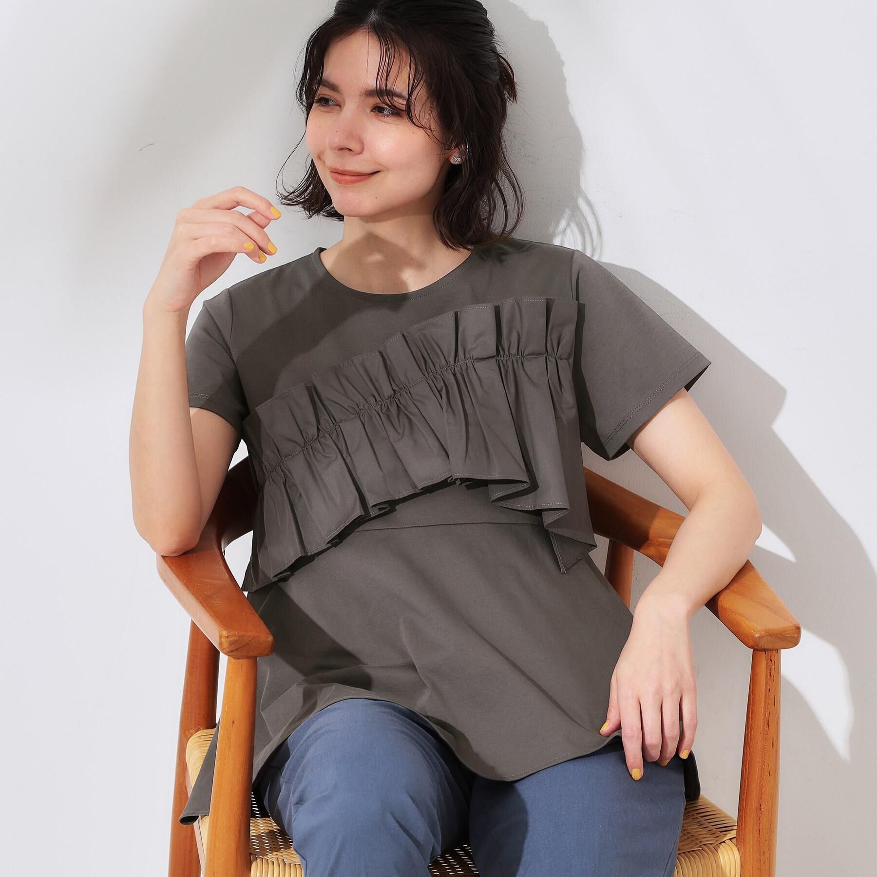 OPAQUE.CLIP「フリルドッキングペプラムトップス【接触冷感／洗濯機洗い可】」|Tシャツ・カットソー|