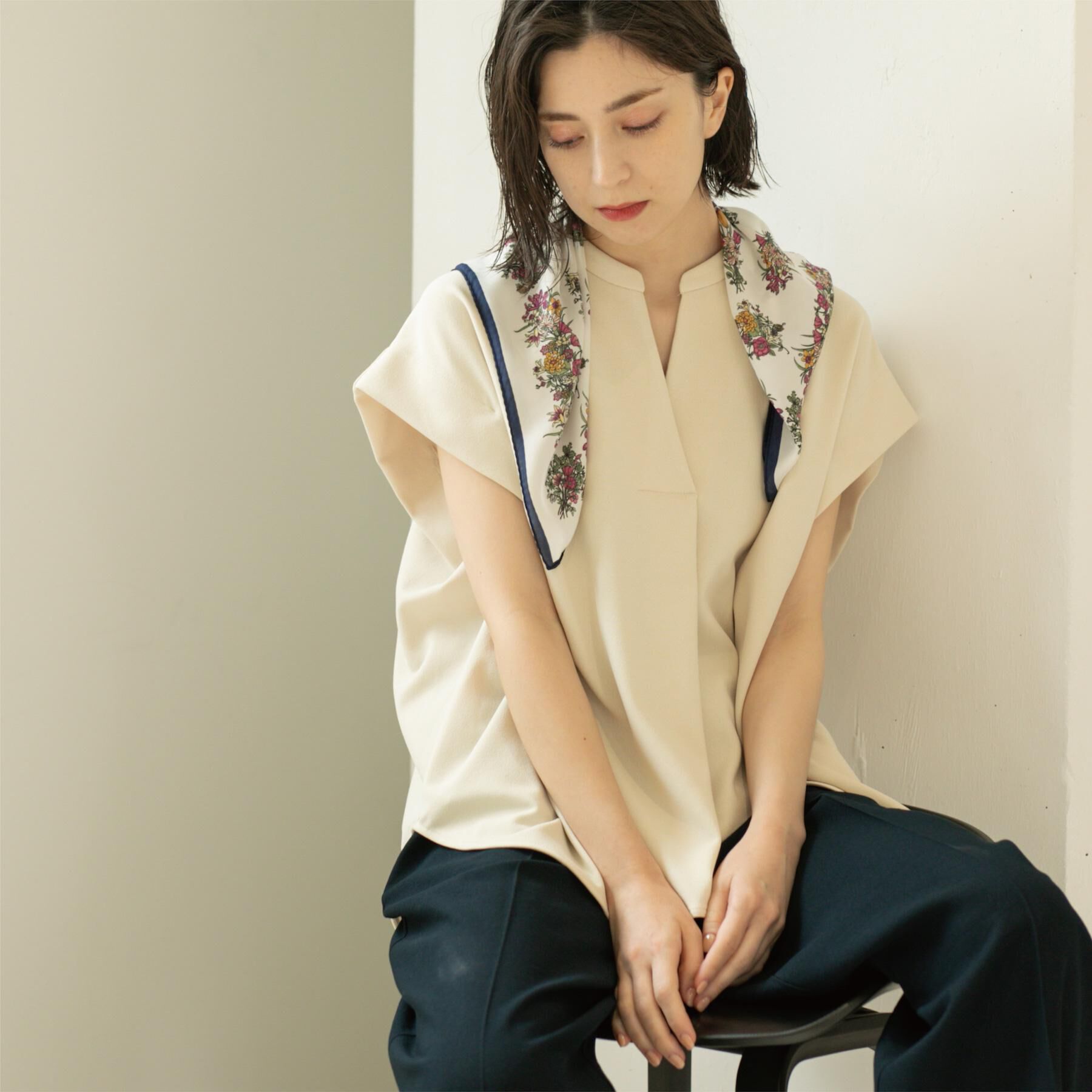 OPAQUE.CLIP「スキッパーフレンチスリーブトップス【UV／吸水速乾／洗濯機洗い可】」|Tシャツ・カットソー|