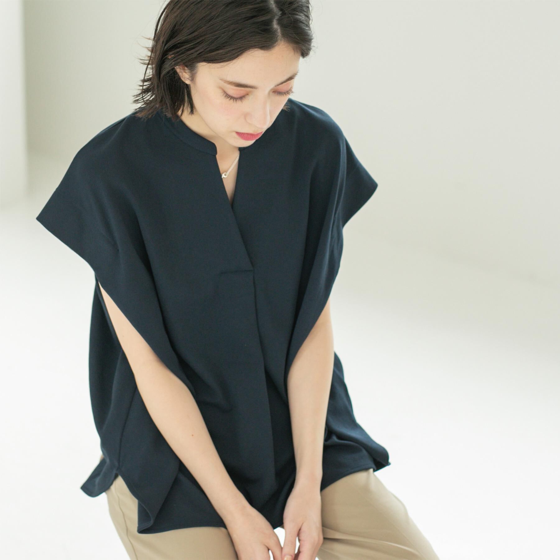 OPAQUE.CLIP「スキッパーフレンチスリーブトップス【UV／吸水速乾／洗濯機洗い可】」|Tシャツ・カットソー|