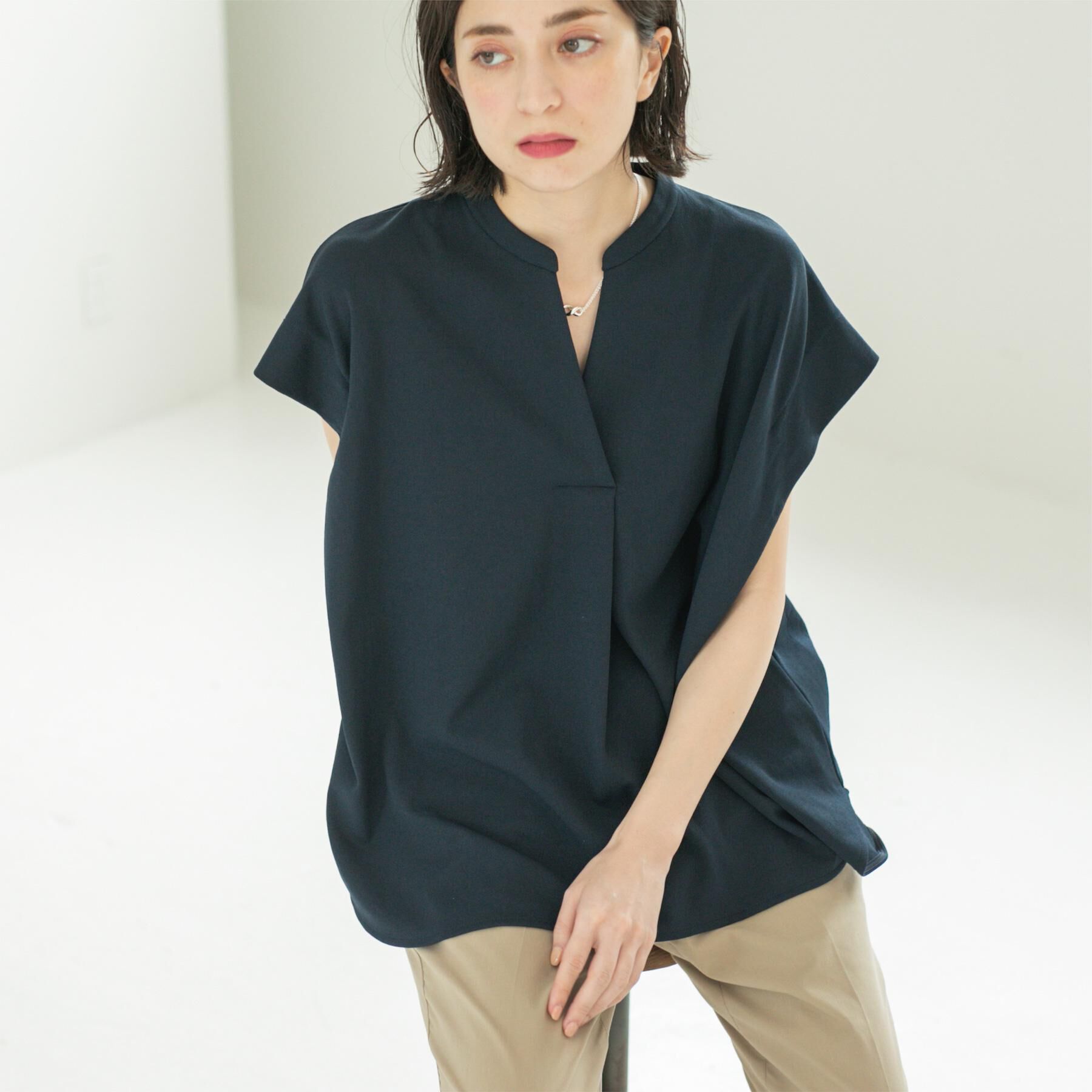 OPAQUE.CLIP「スキッパーフレンチスリーブトップス【UV／吸水速乾／洗濯機洗い可】」|Tシャツ・カットソー|