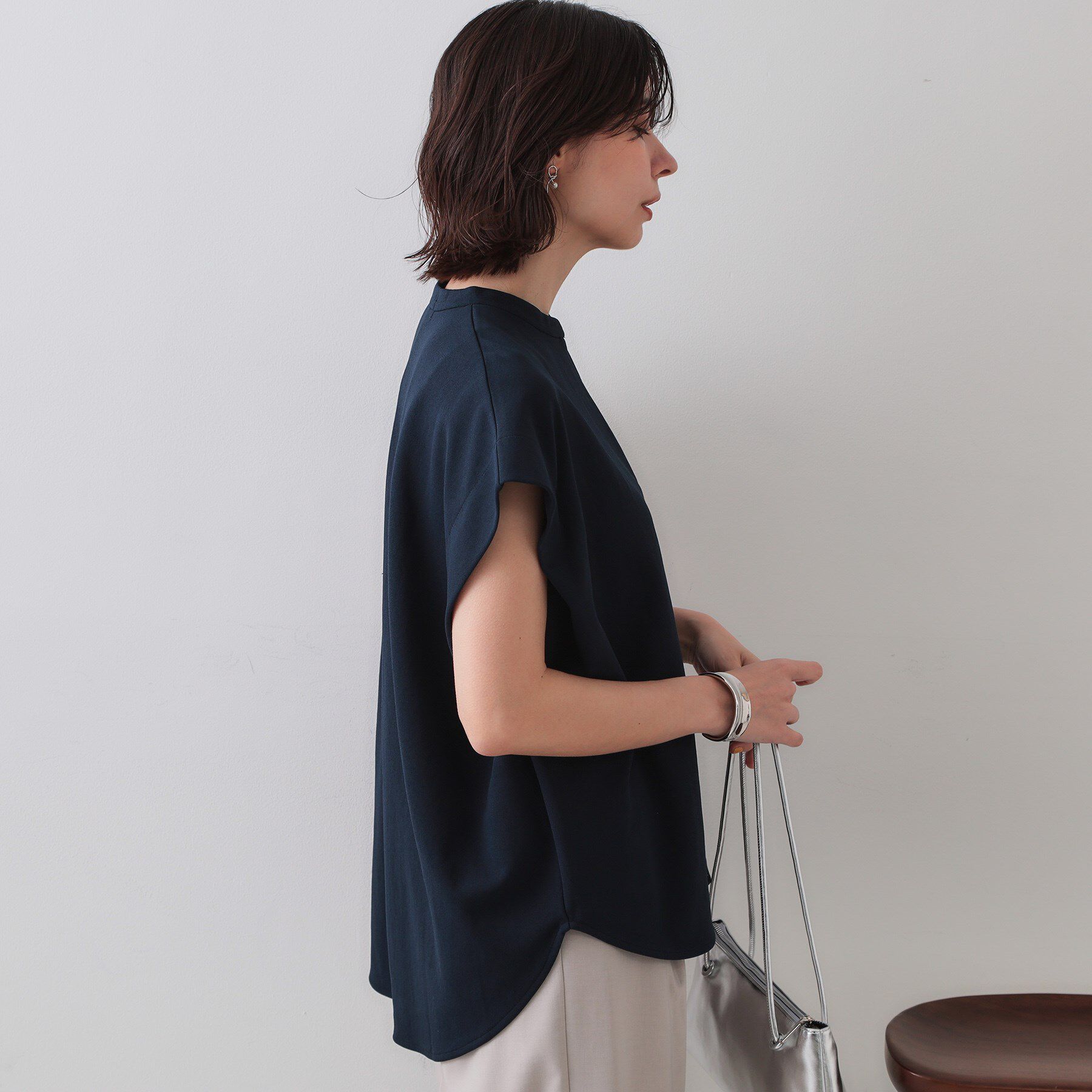 OPAQUE.CLIP「スキッパーフレンチスリーブトップス【UV／吸水速乾／洗濯機洗い可】」|Tシャツ・カットソー|