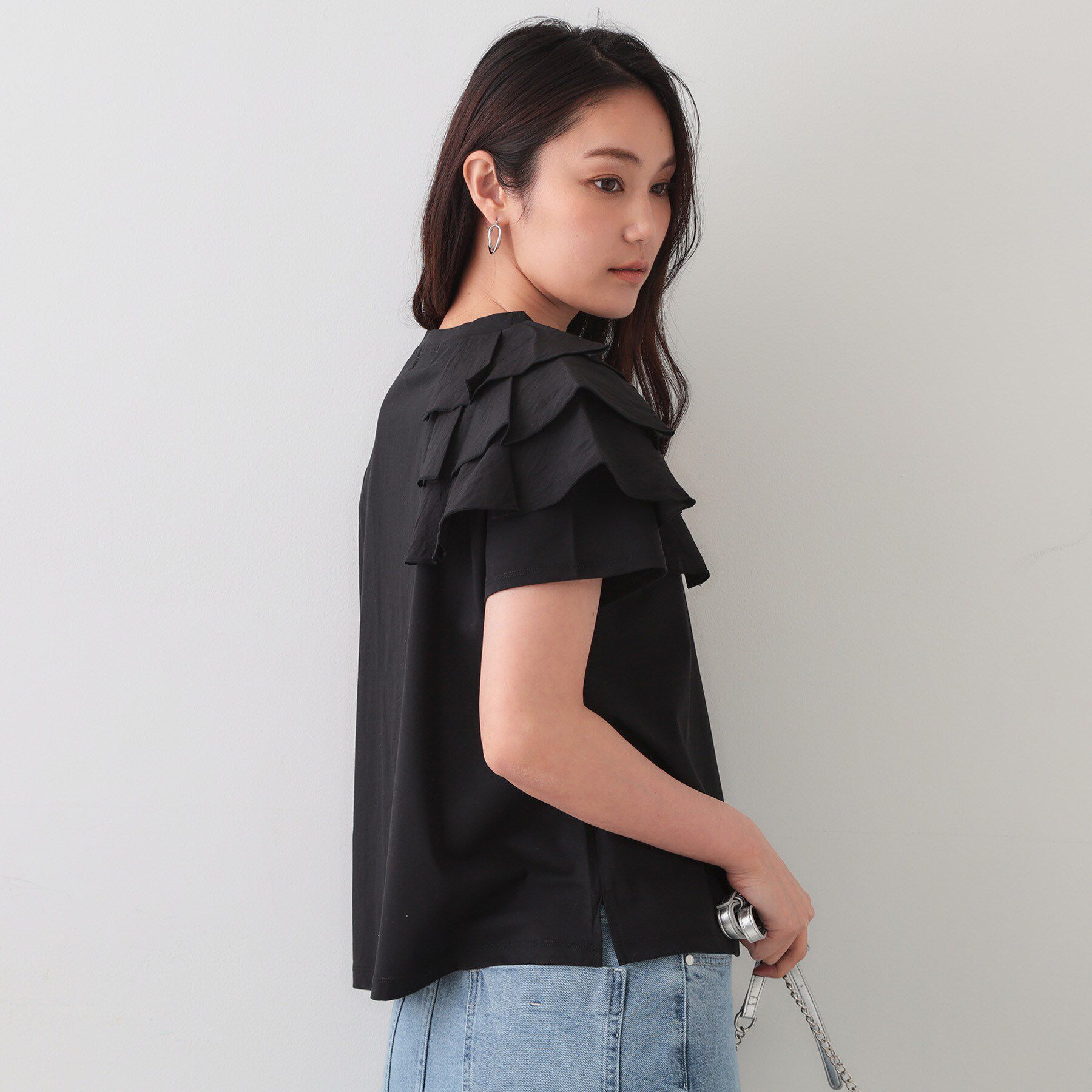 OPAQUE.CLIP「ショルダーフリルドッキングカットソー【UV／接触冷感／洗濯機洗い可】」|Tシャツ・カットソー|