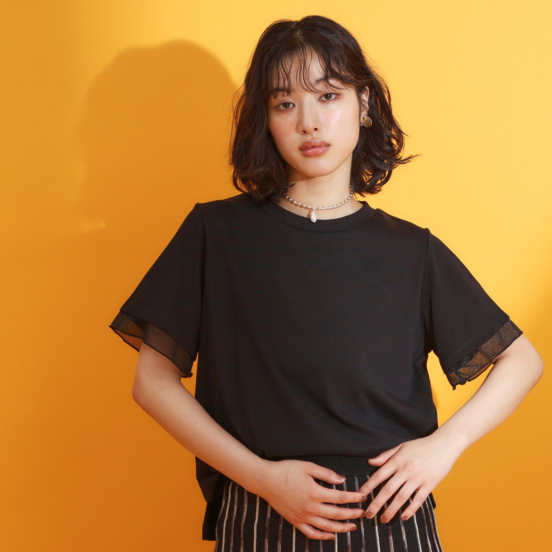 THE SHOP TK「【ひんやり/UV/洗濯機OK】袖シアーTシャツ」|Tシャツ・カットソー|ブラック(019)