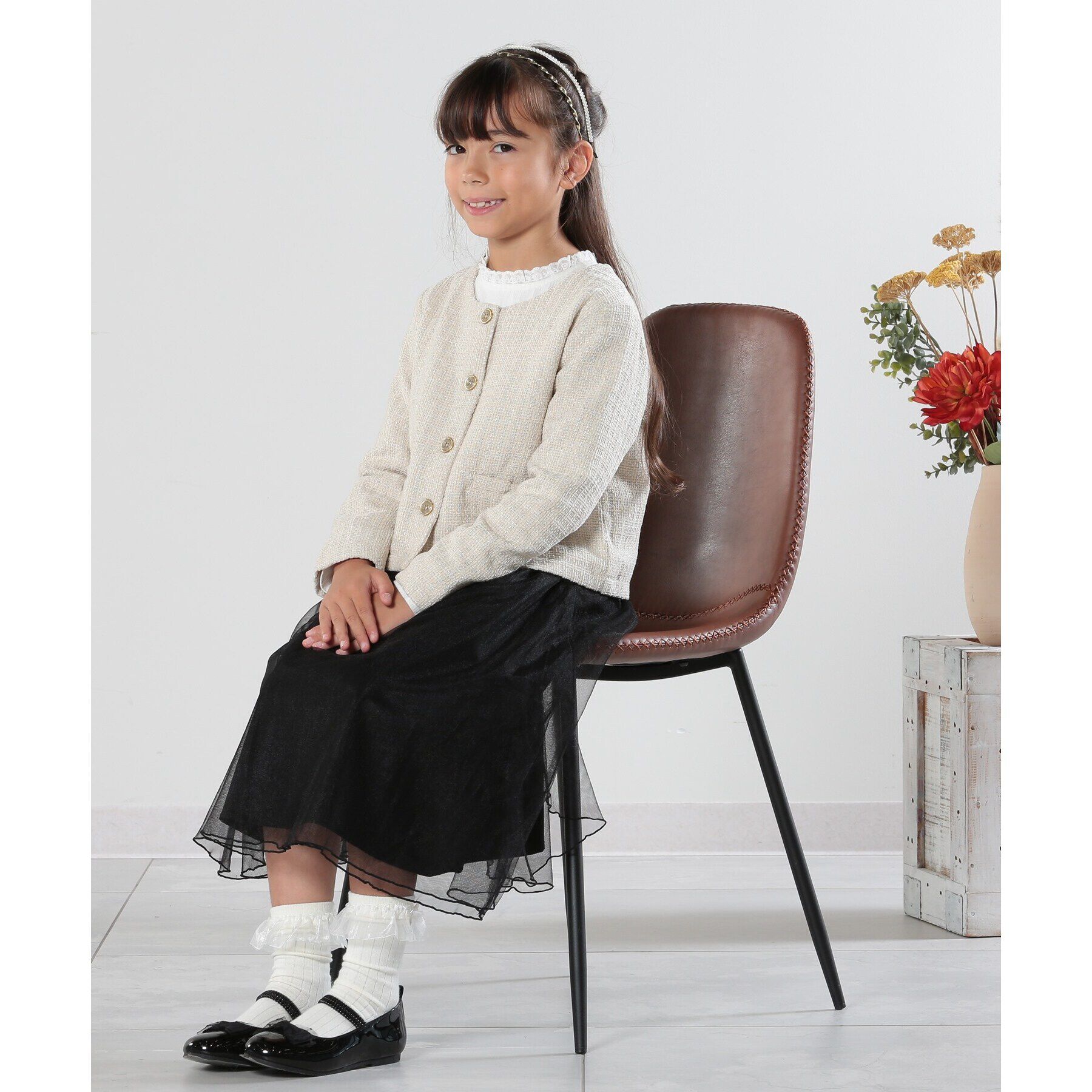 SHOO･LA･RUE「【100-140cm/プチセレ】ツイードジャケット」|ノーカラージャケット|