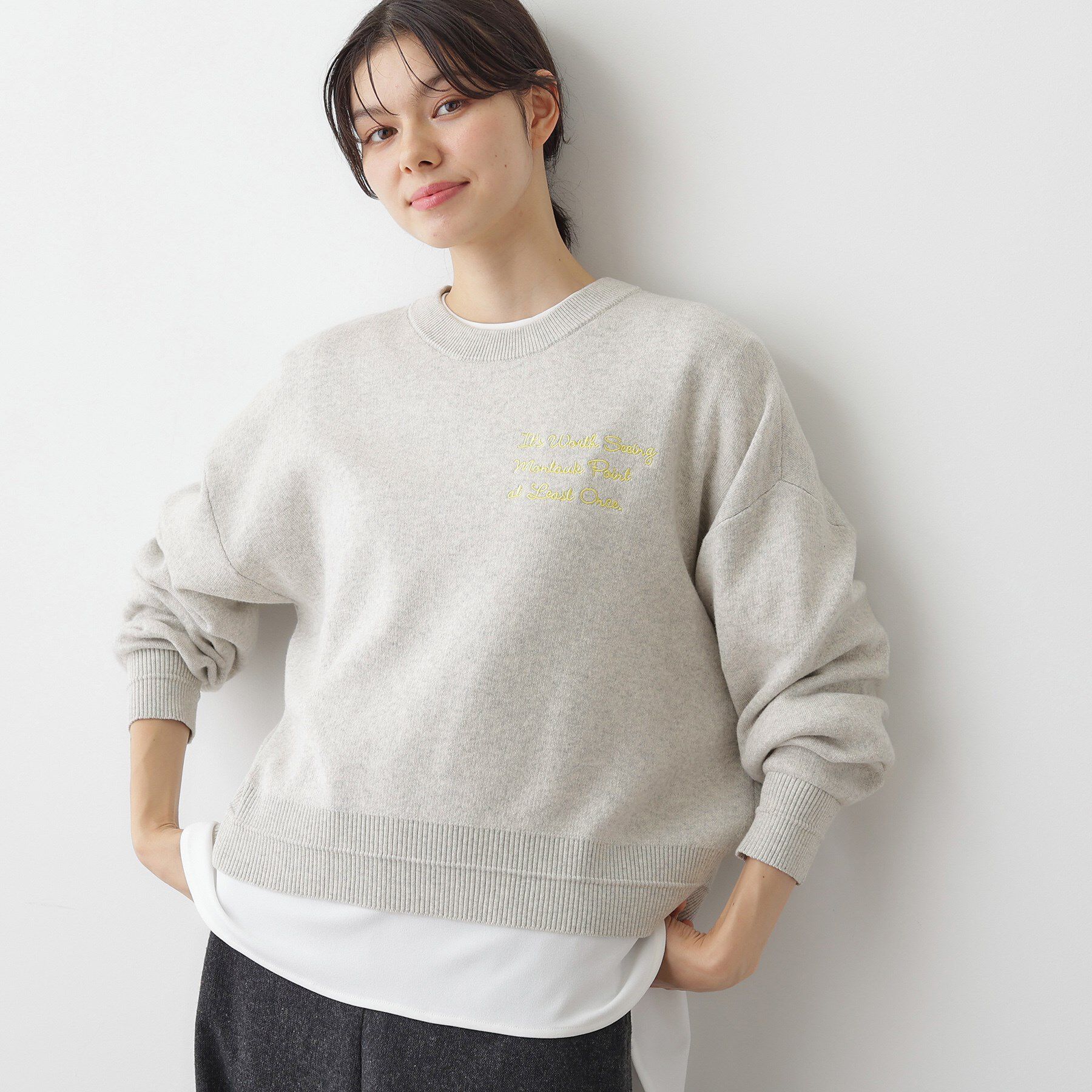 Dessin「【洗える】メッセージ刺繍入りジャカードニット」|ニット・セーター|ライトグレー(011