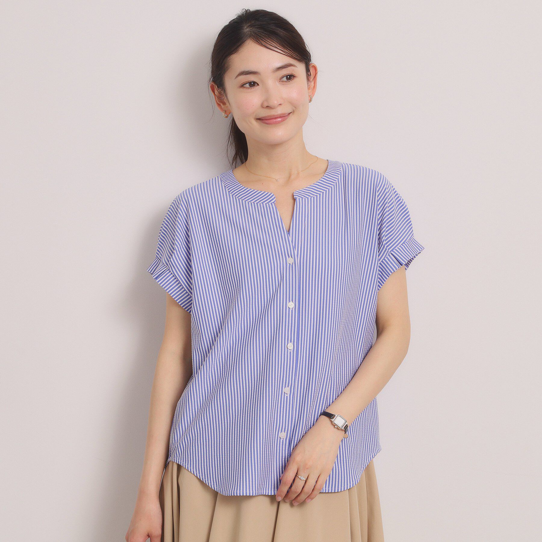 ITS&rsquo;DEMO「【洗濯機OK】カットサッカー前開きトップス」|Tシャツ・カットソー|