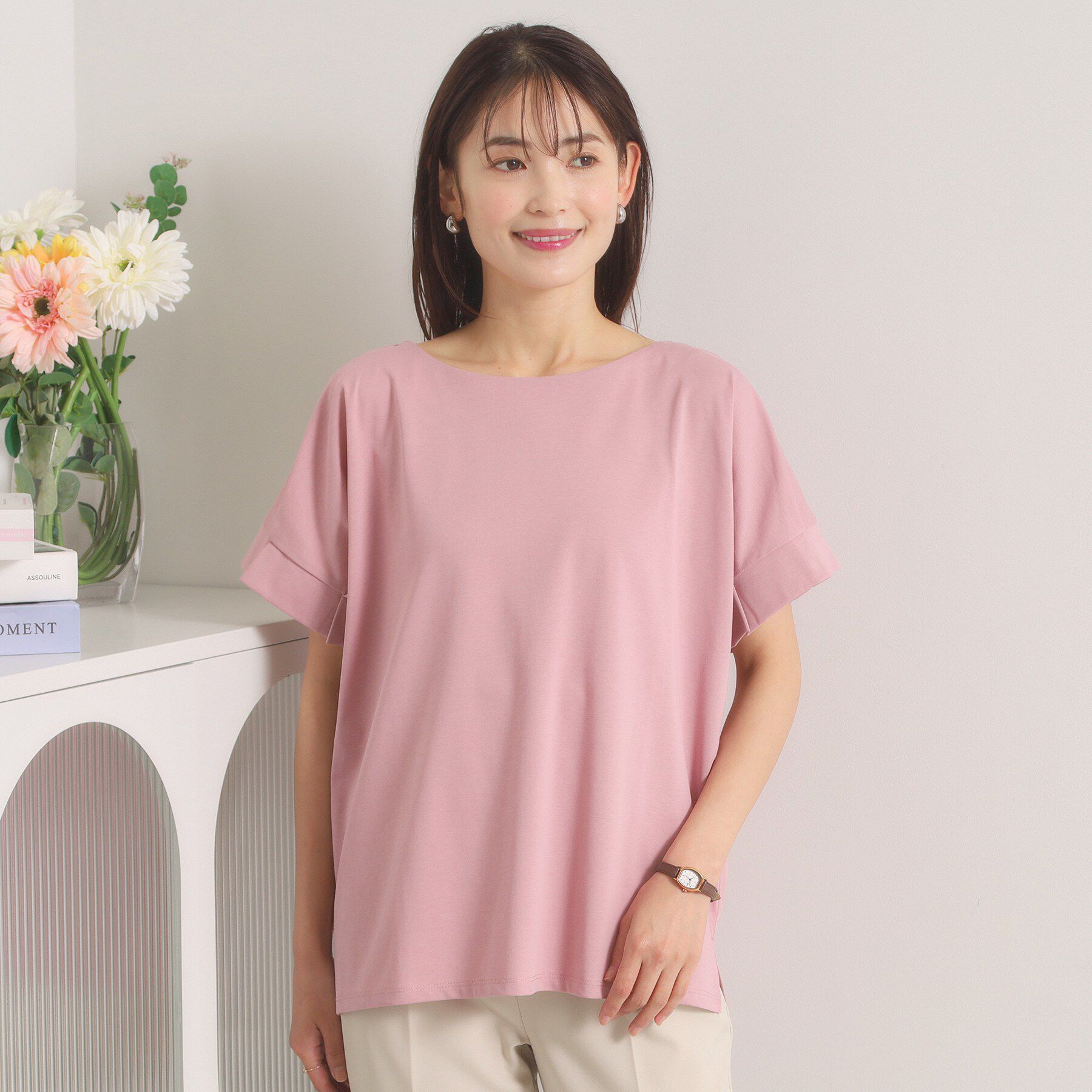 ITS&rsquo;DEMO「【汗染み防止／接触冷感／UVケア／毛玉防止】袖口タックトップス」|Tシャツ・カットソー|