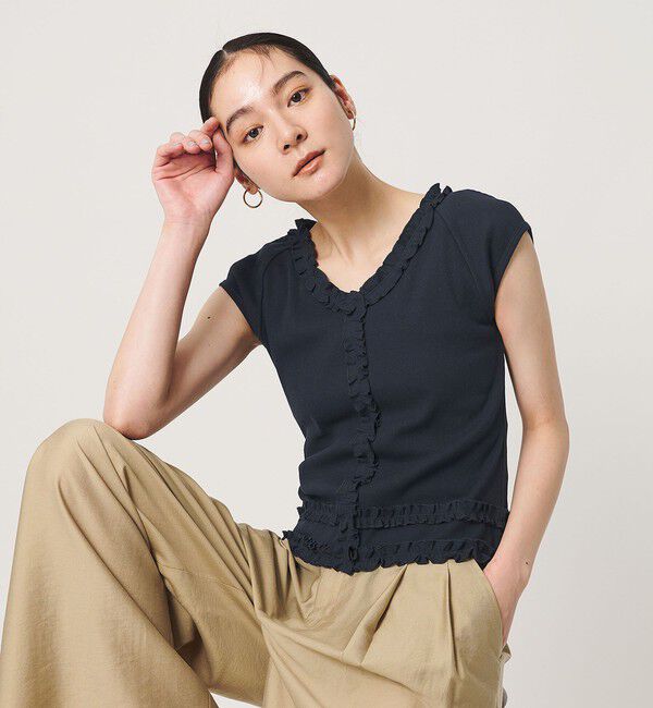 BEAUTY&YOUTH UNITED ARROWS「コットン リブ フリル キャップスリーブ カットソー」|Tシャツ・カットソー|NAVY