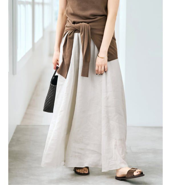 Spick and Span「《セットアップ可》ラミーブレンドギャザーフレアスカート」|スカート|ベージュ A