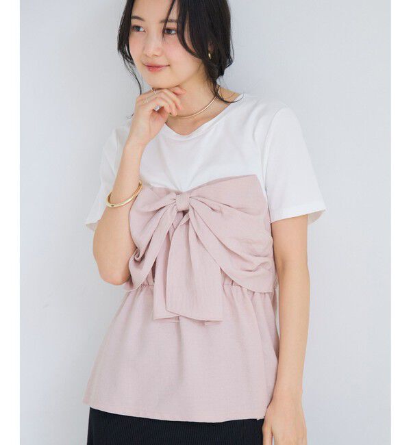 VIS「美easyリネンライクリボンビスチェトップス/イージーケア・接触冷感・セットアップ対応」|Tシャツ・カットソー|ピンク(63)