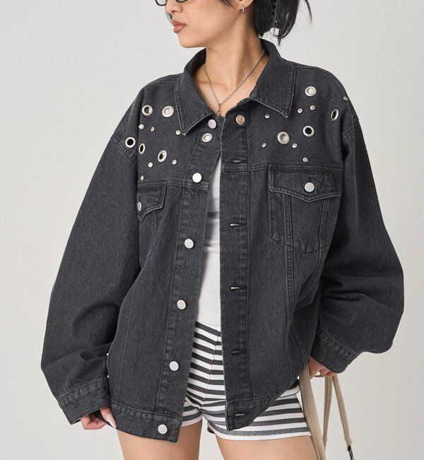  「【UNISEX/ユニセックス】アイレットデニムジャケット」|ブルゾン・スタジャン|