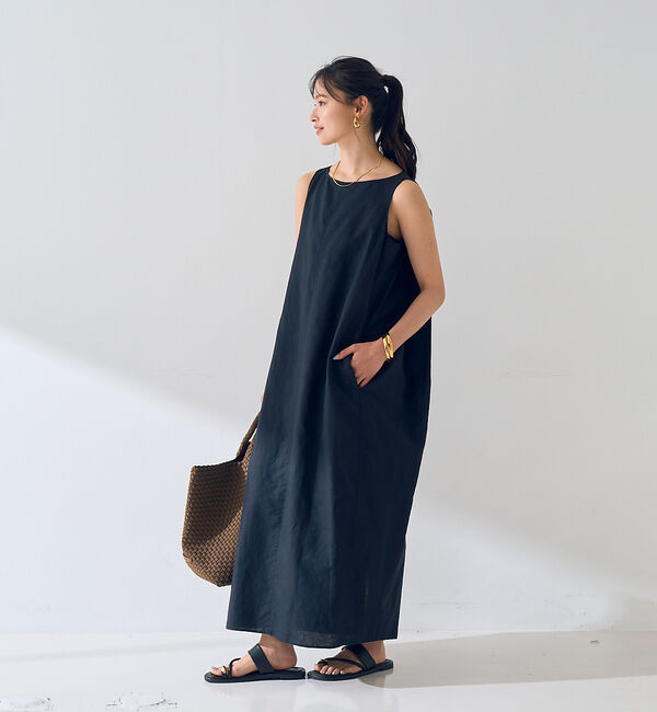 Rouge vif「麻混ノースリーブ 後ろタックワンピース」|ワンピース|
