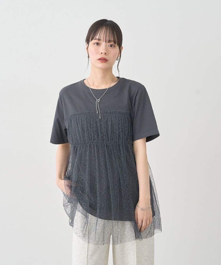 earth music&ecology「ニュアンス柄レースドッキングプルオーバー」|Tシャツ・カットソー|