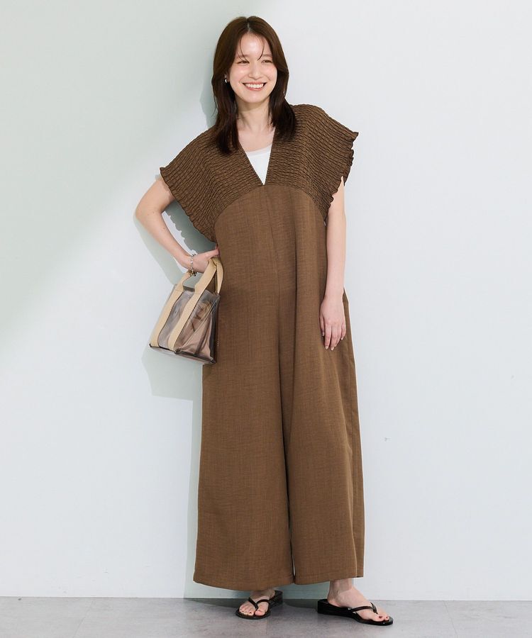 Green Parks「シャーリングサロペット」|オールインワン|Brown