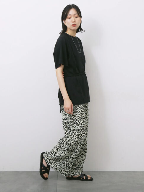 Samansa Mos2 blue「◎【接触冷感】ウエストリボンTシャツ」|Tシャツ・カットソー|
