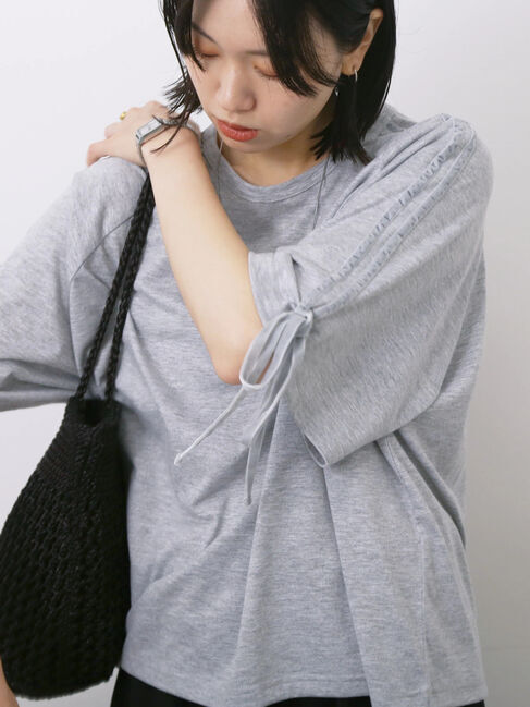 Samansa Mos2 blue「◎【接触冷感】ベロアラインリボンTシャツ」|Tシャツ・カットソー|