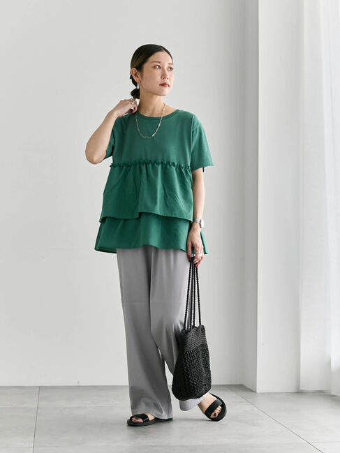 Samansa Mos2 blue「【接触冷感】ドッキングティアードプルオーバー」|Tシャツ・カットソー|