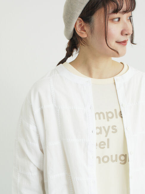 Samansa Mos2「スクエア刺繍バンドカラーブラウス」|シャツ・ブラウス|