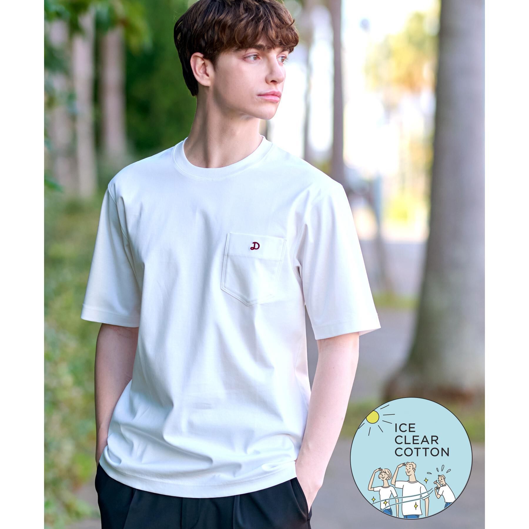DRESSTERIOR「【接触冷感／抗菌防臭／消臭】ICE CLEAR COTTON ポケットTシャツ」|Tシャツ・カットソー|ホワイト(001)