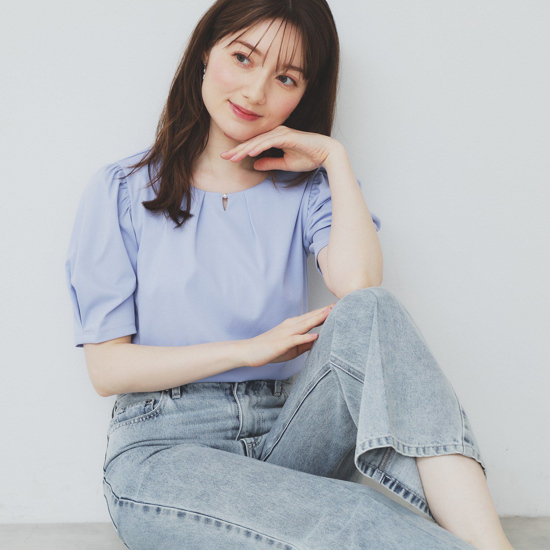 index「フロントパール調タックパフトップス【UV／接触冷感／洗濯機洗い可】」|Tシャツ・カットソー|ブルー(091)