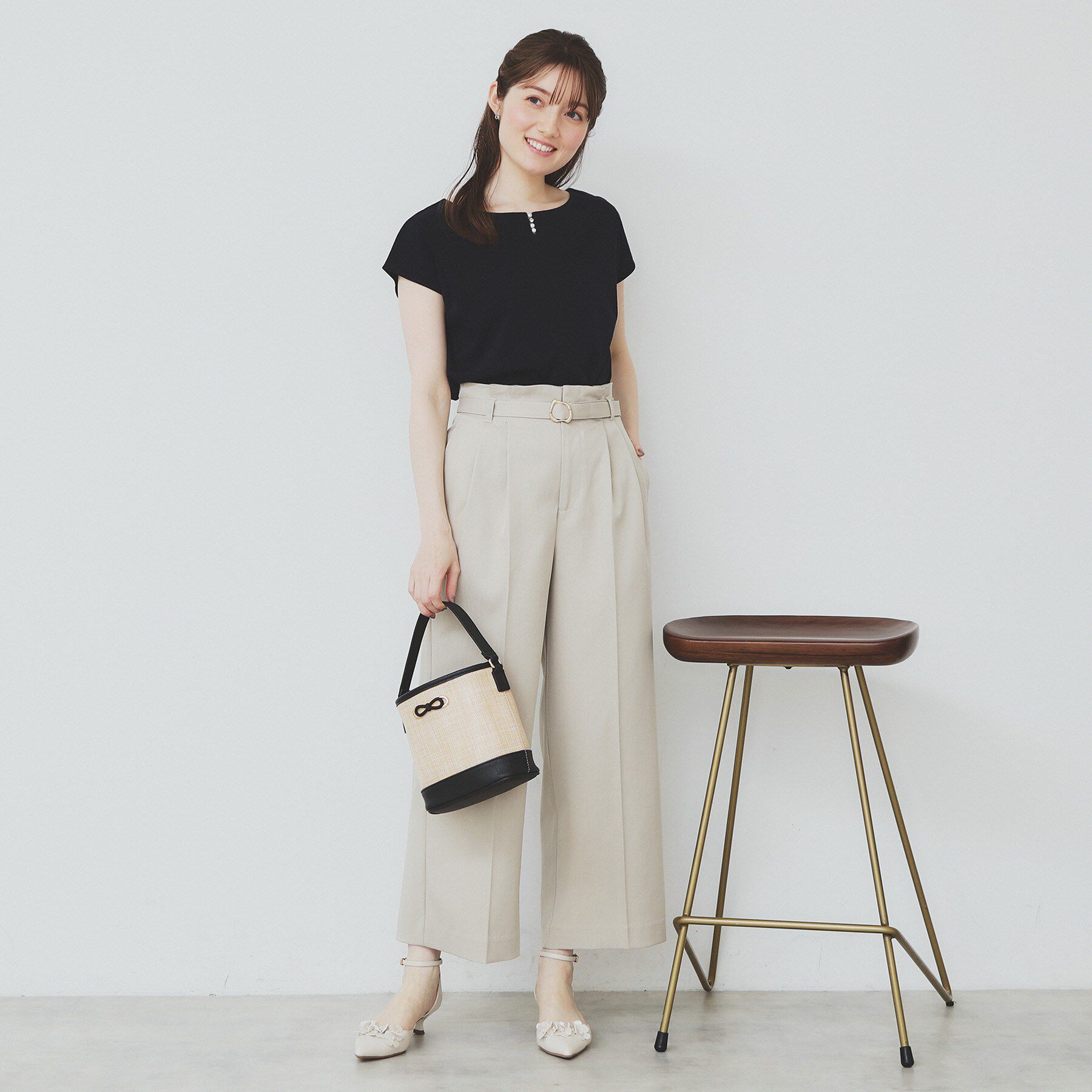 index「《6色展開／XS-3サイズ》キーネックビジュートップス【UV／接触冷感／洗濯機洗い可】」|Tシャツ・カットソー|