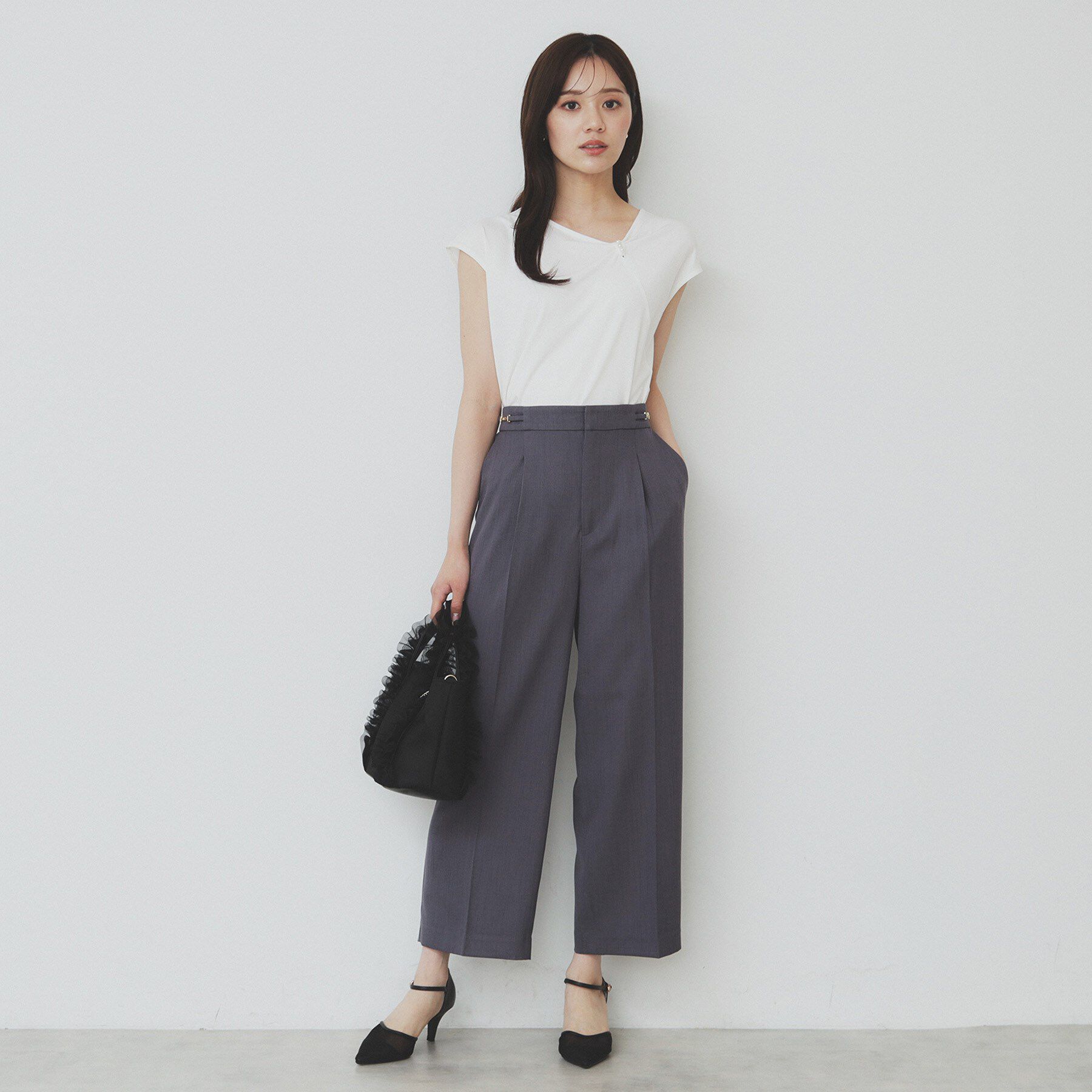 index「アシメリボンフレンチトップス【接触冷感／UVケア／洗濯機洗い可】」|Tシャツ・カットソー|