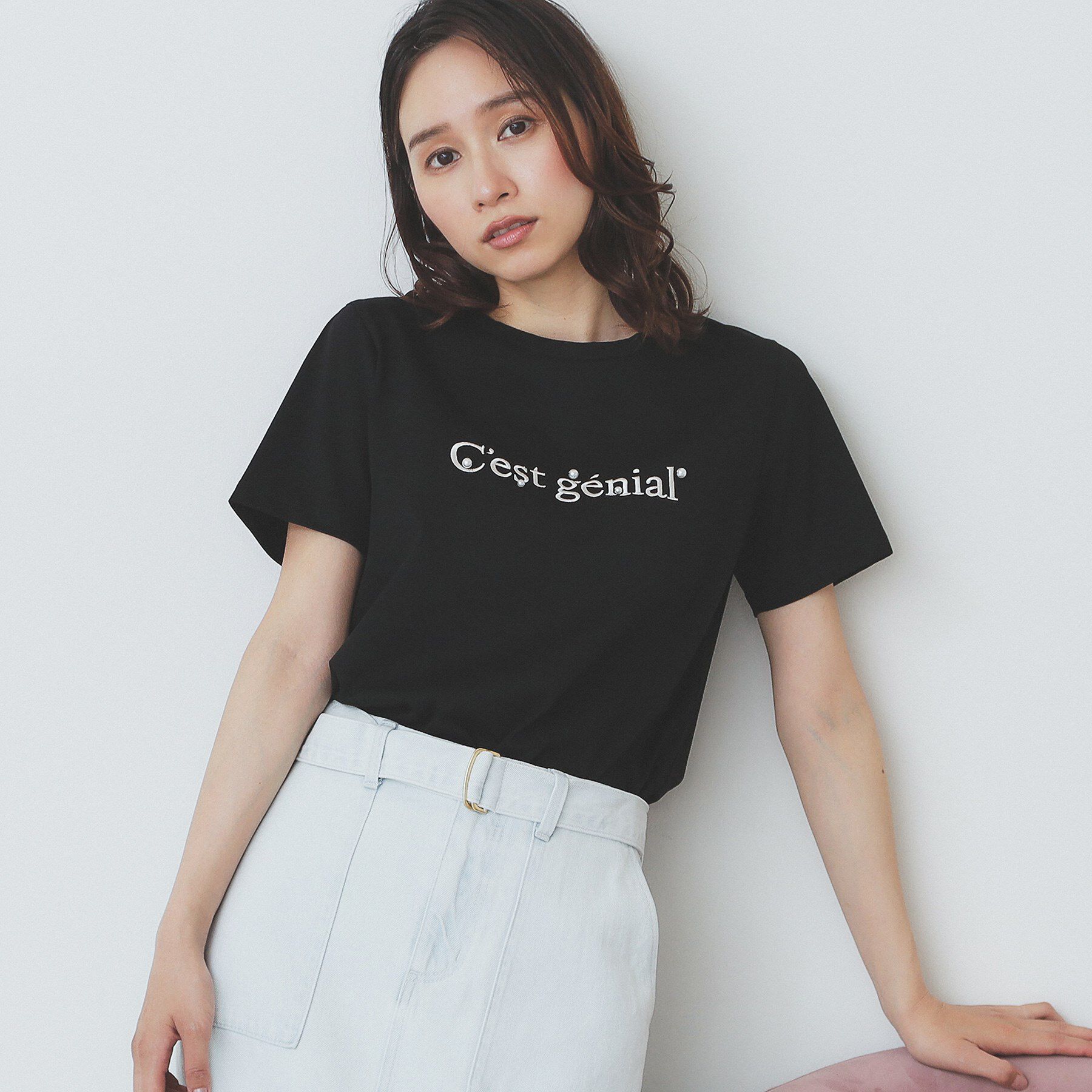 index「パール調刺繍ロゴTシャツ【汗ジミ防止／吸水速乾／接触冷感／UVケア／洗濯機洗い可】」|Tシャツ・カットソー|