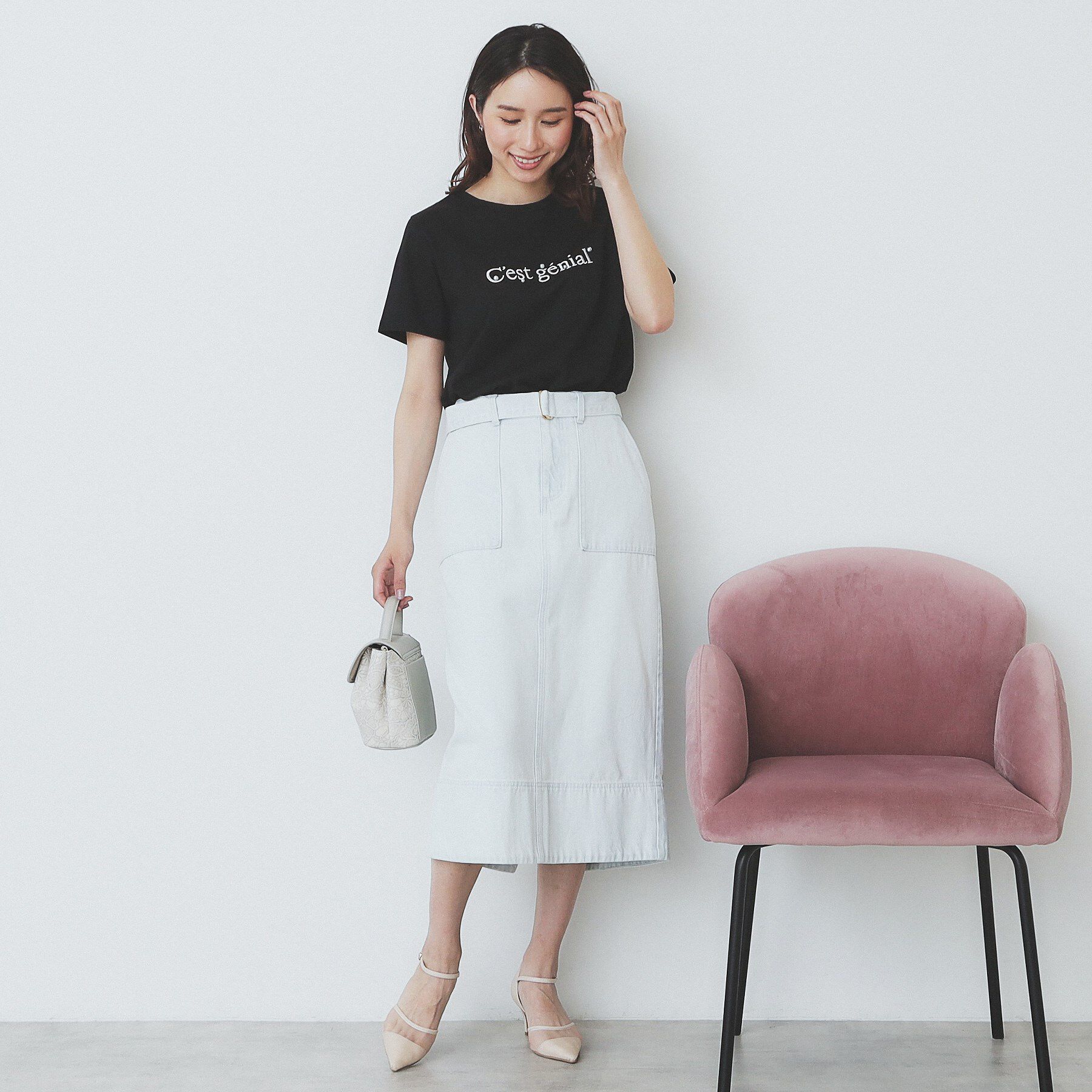 index「パール調刺繍ロゴTシャツ【汗ジミ防止／吸水速乾／接触冷感／UVケア／洗濯機洗い可】」|Tシャツ・カットソー|