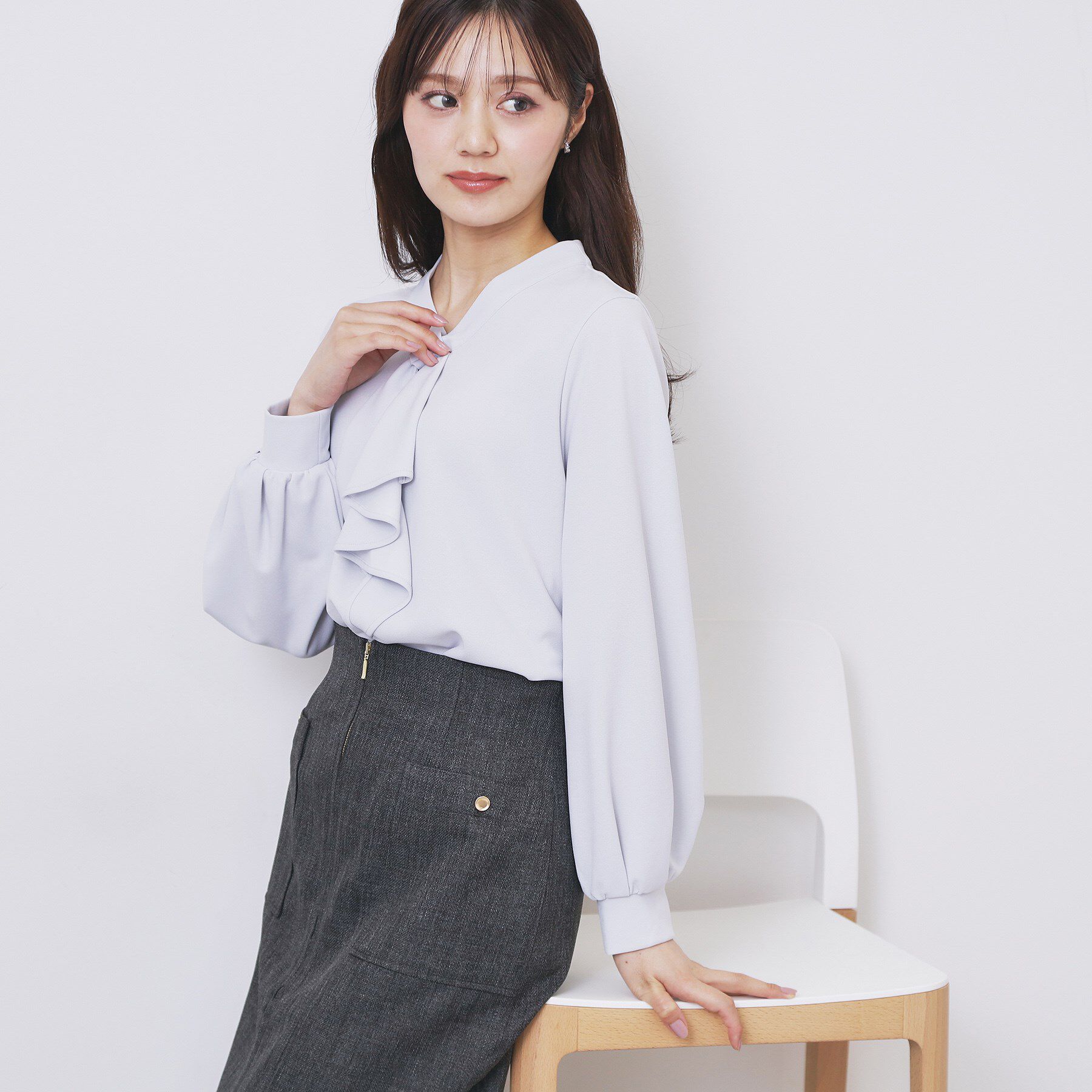 index「ボウタイフリルトップス【洗濯機OK／ストレッチ／イージーアイロン／防シワ】《S～3L》」|Tシャツ・カットソー|